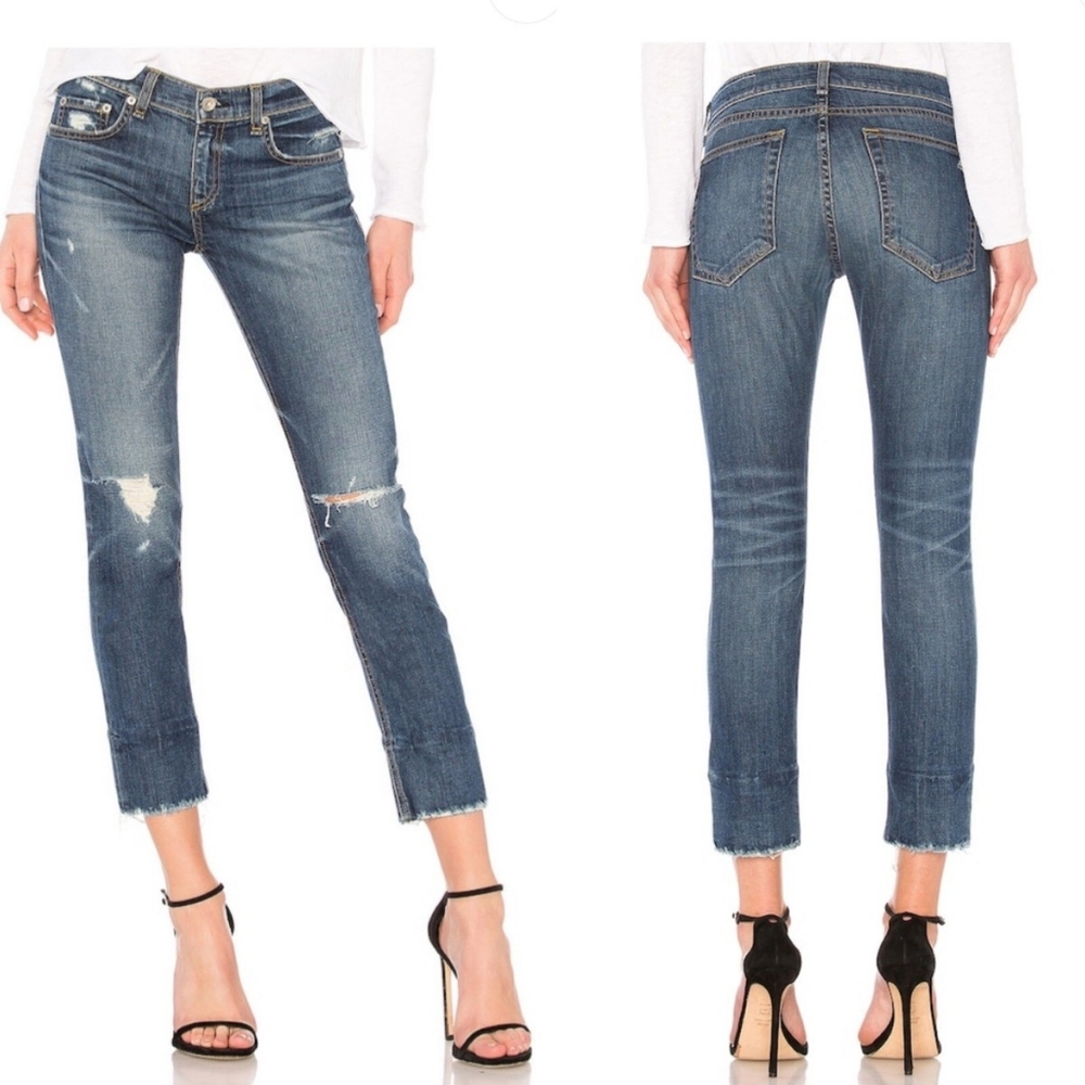 RAG & BONE Dre Capri Distressed Blue Jeans 26 Waist 26 Inseam